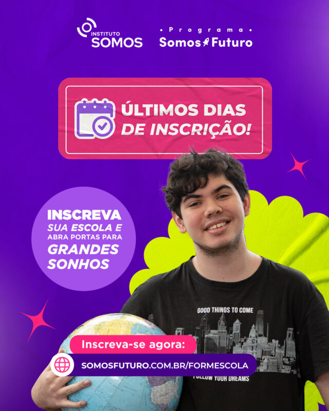 🚨🚀Últimos dias para construir um futuro de oportunidades 🚨🚀

A hora de se juntar ao Programa Somos Futuro está quase acabando! Mas ainda dá tempo de abrir as portas da sua escola para grandes sonhos 🎓

Ofereça bolsas de estudo integrais para estudantes com alto potencial acadêmico e tenha a oportunidade de:

👩‍🎓Receber alunos de destaque: Tenha em sua escola estudantes com alto potencial acadêmico e habilidades únicas, que podem se destacar nos principais vestibulares do país. 

🌎Deixar um legado: Contribua para o desenvolvimento social e cultural de sua comunidade

🤝Contar com suporte: Tenha todo o apoio necessário para o processo seletivo e acompanhamento dos alunos bolsistas

Não deixe essa chance escapar! Inscreva sua escola agora mesmo e faça parte dessa rede de transformação.
Saiba mais em somosfuturo.com.br

#somosfuturo #institutosomos #bolsadeestudos #ensinomedio #impactosocial #educacaotransformadora #educação #educacaomudaomundo