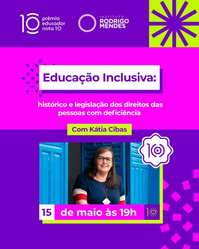 O Prêmio Educador Nota 10 reconhece iniciativas educacionais inspiradoras e inovadoras, além de reforçar o compromisso com projetos que visam a sustentabilidade e os direitos humanos. Como parte desse propósito, temos a honra de contar com o nosso parceiro @institutorodrigomendes em um workshop online especial sobre Educação Inclusiva: histórico e legislação dos direitos das pessoas com deficiência, AO VIVO no nosso canal do YouTube

Iremos receber a @katia_cibas coordenadora de formação no Instituto Rodrigo Mendes, ela lidera o desenvolvimento e a implementação de programas de formação em educação inclusiva. Kátia é psicóloga com especializações em educação especial e atendimento educacional especializado (AEE). Anteriormente, atuou como professora e gestora da educação especial. 

Já anota na agenda para não perder essa oportunidade de para ser um Educador Nota 10:

📅Data: 15/05 (quinta-feira)
⏰ Horário: 19 horas
📍No YouTube do Prêmio Educador Nota 10 (ative as notificações da live no link na bio)

⏰ Preencha o nosso formulário no link na bio e seja avisado sobre esse e outras lives do Prêmio Educador Nota 10

Compartilhe com seus colegas! Juntos, transformamos a educação do Brasil.

#PrêmioEducadorNota10 #EducadorNota10 #educadores  #educacao #escola #Somosnota10  #EducaçãoTransformadora #GenteQueInspiraGente #AEE #EducaçãoInclusiva